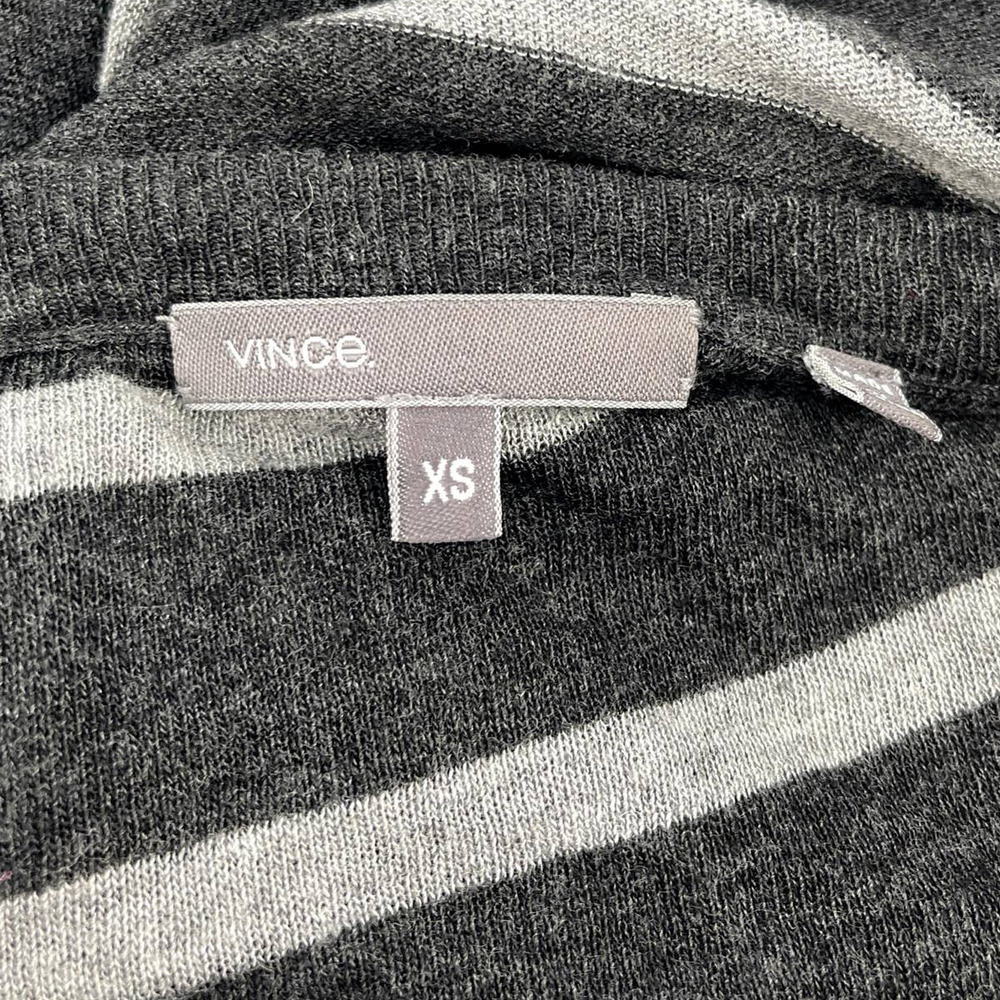 "Vince Charcoal and Light Gray Stripe V-Neck Pullover Sweater EUC - Picture 3 of 5